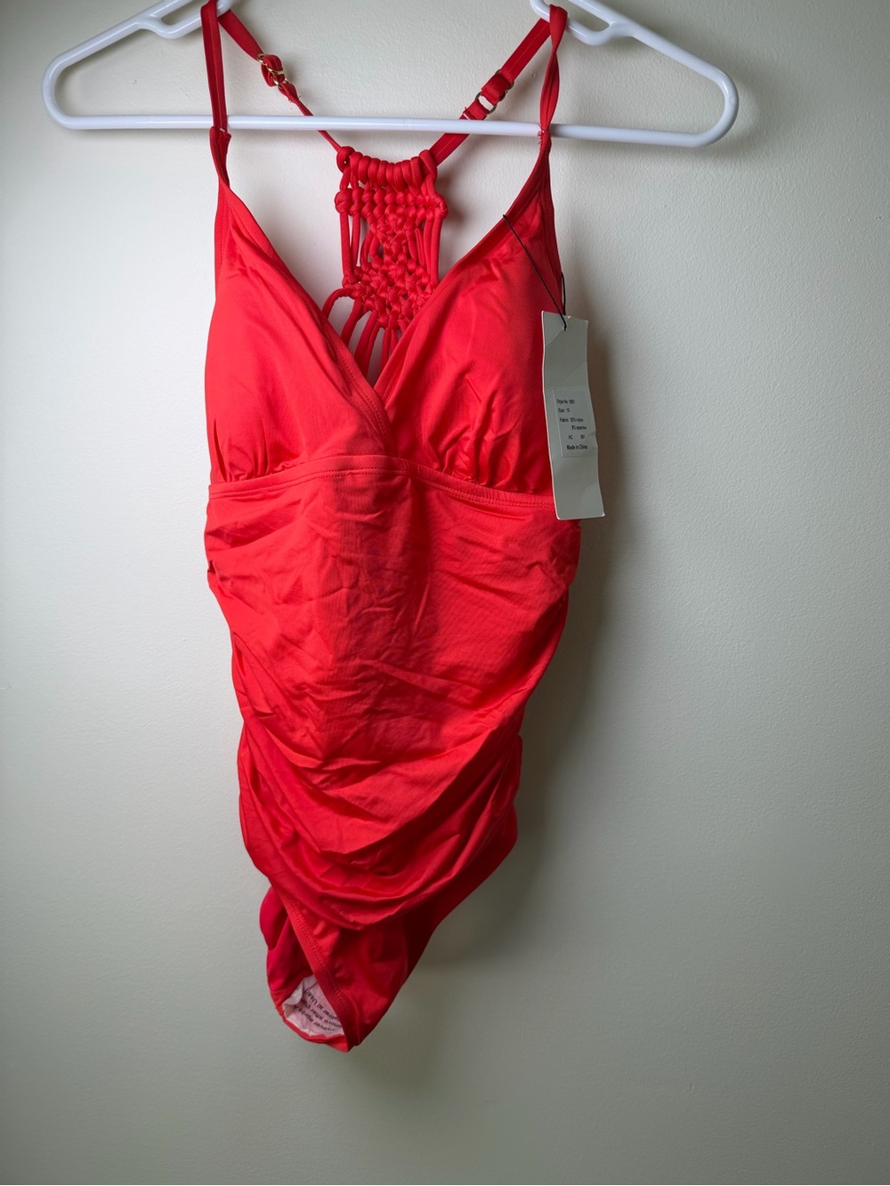 Firpearl Red One Piece Swimsuit Floral Ruched With Braided back Bathing Suit 10